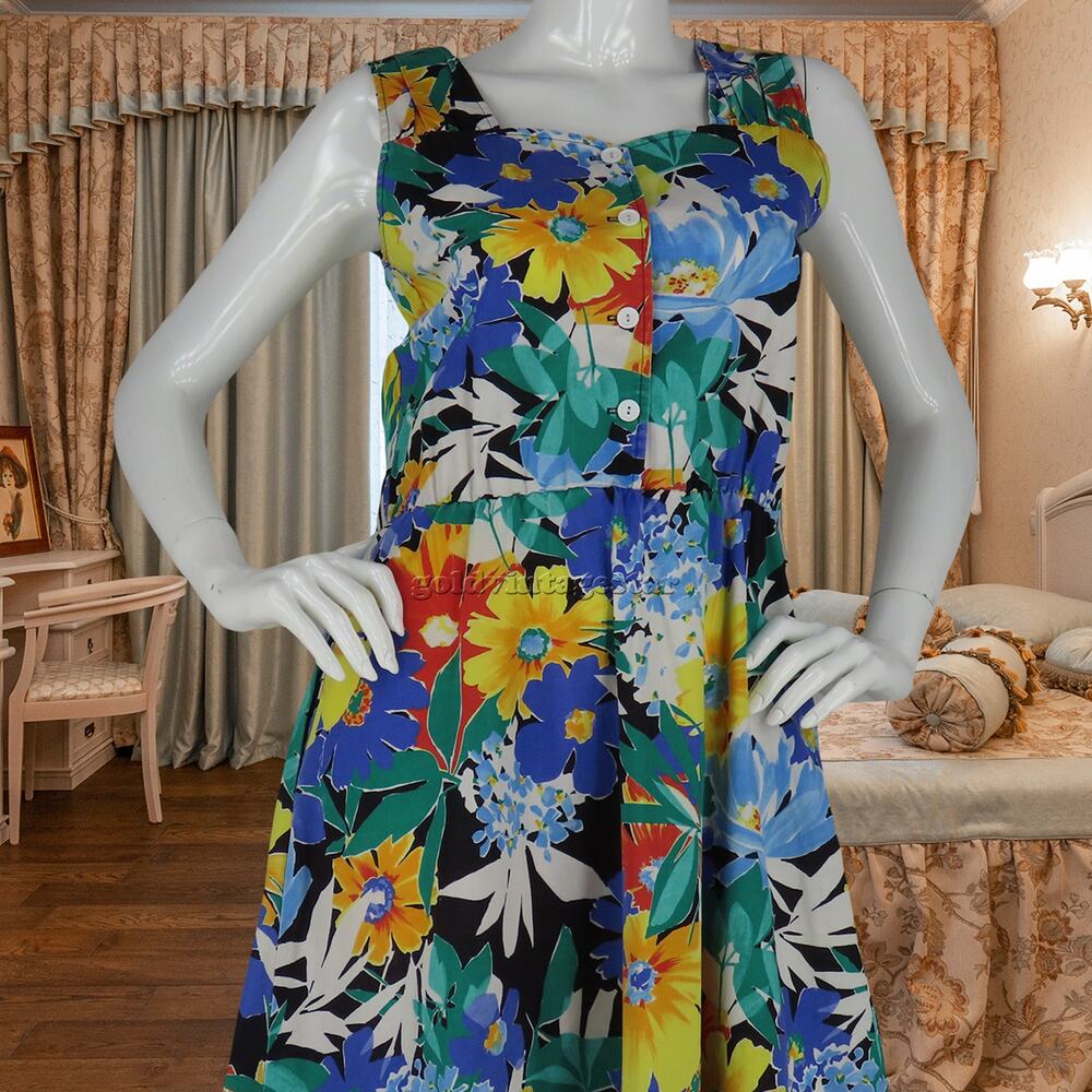 90s Vintage New Looks Floral Flower Print Dress S